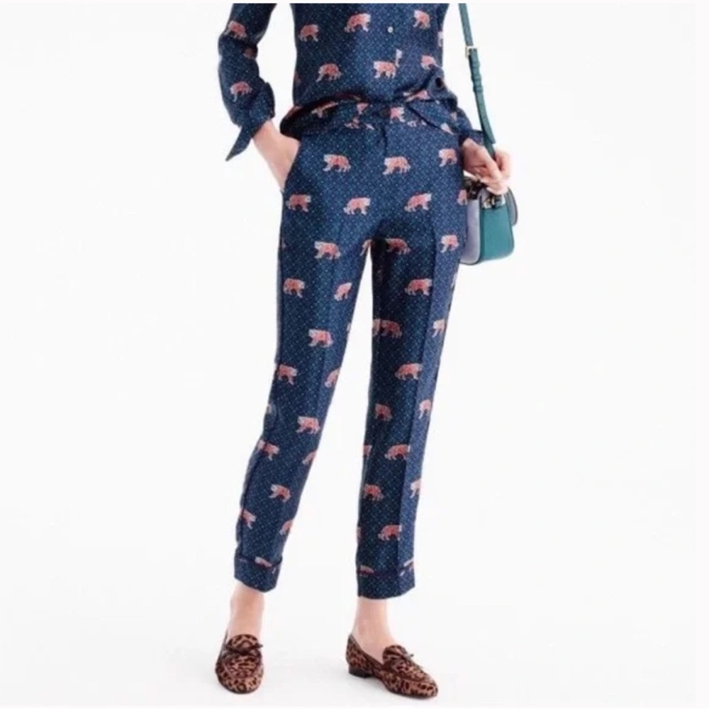 J. Crew 100% silk elastic waist tiger print pants
